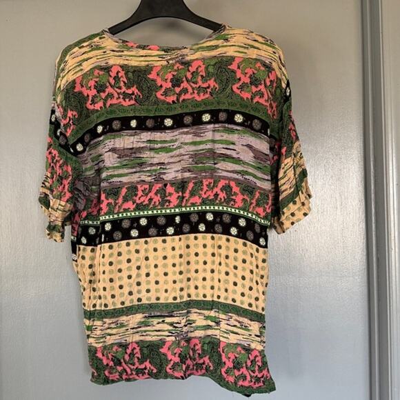 Vintage Concept II Women's Pullover Top Short Sleeves Shoulder Pads Boho sz M - Picture 2 of 5